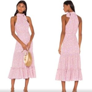 Likely Pink Floral tie neck midi dress Sz 4 LIKE NEW